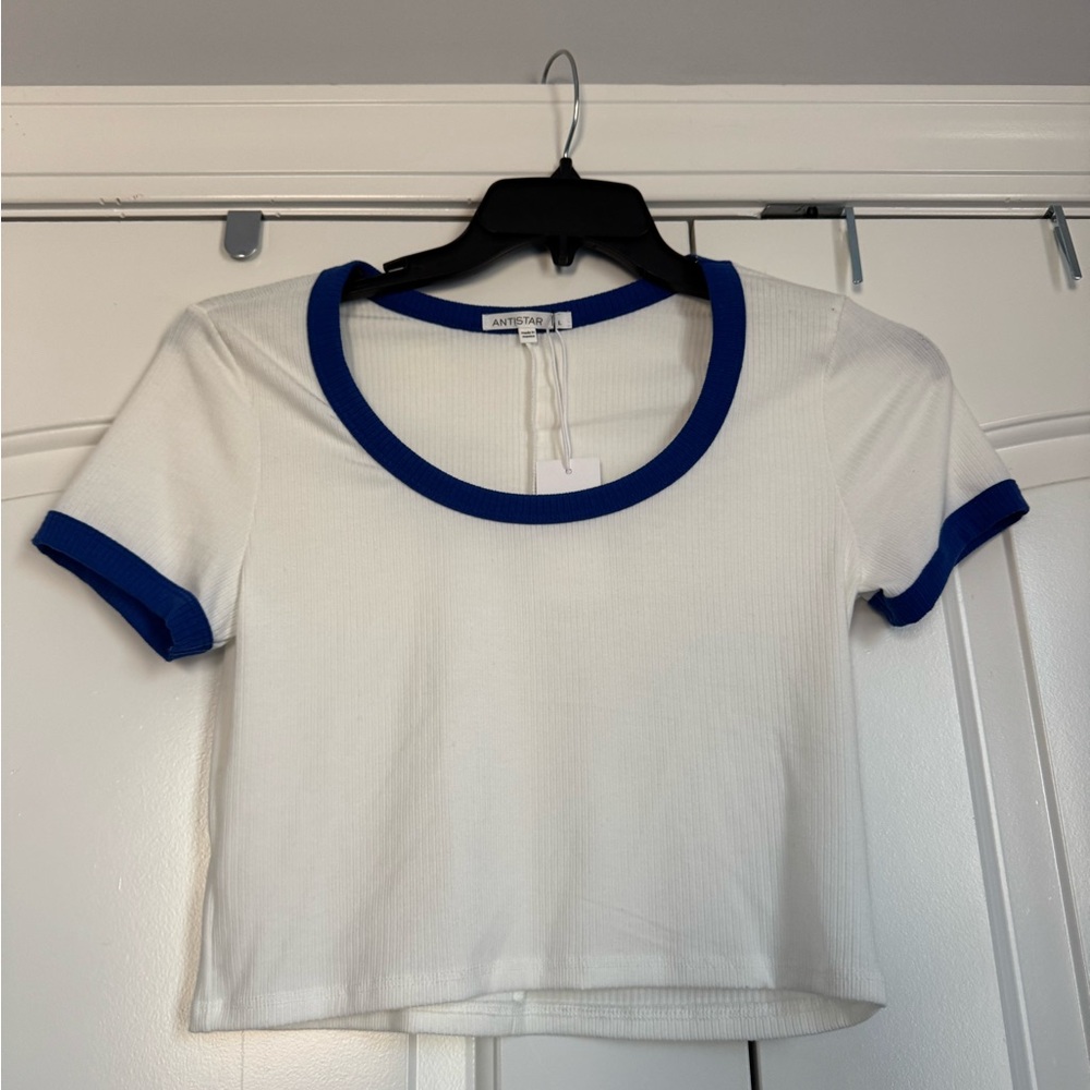 White and Blue Crop Top